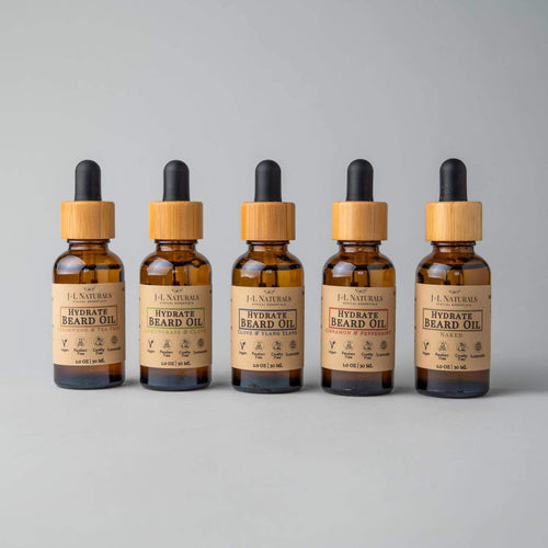 Beard Oil Bundle 5-Pack ($90 Value)-J&L Naturals-Beard Oils,Cedarwood,Cinnamon,Lemongrass,Men's,Non-CBD,Peppermint,Recycleable,Sets,Tea Tree,Ylang Ylang