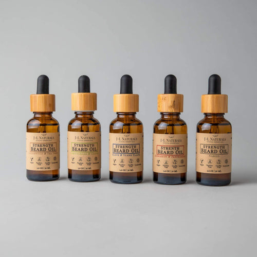 Beard Oil Bundle 5-Pack ($90 Value)-J&L Naturals-Beard Oils,Cedarwood,Cinnamon,Lemongrass,Men's,Non-CBD,Peppermint,Recycleable,Sets,Tea Tree,Ylang Ylang